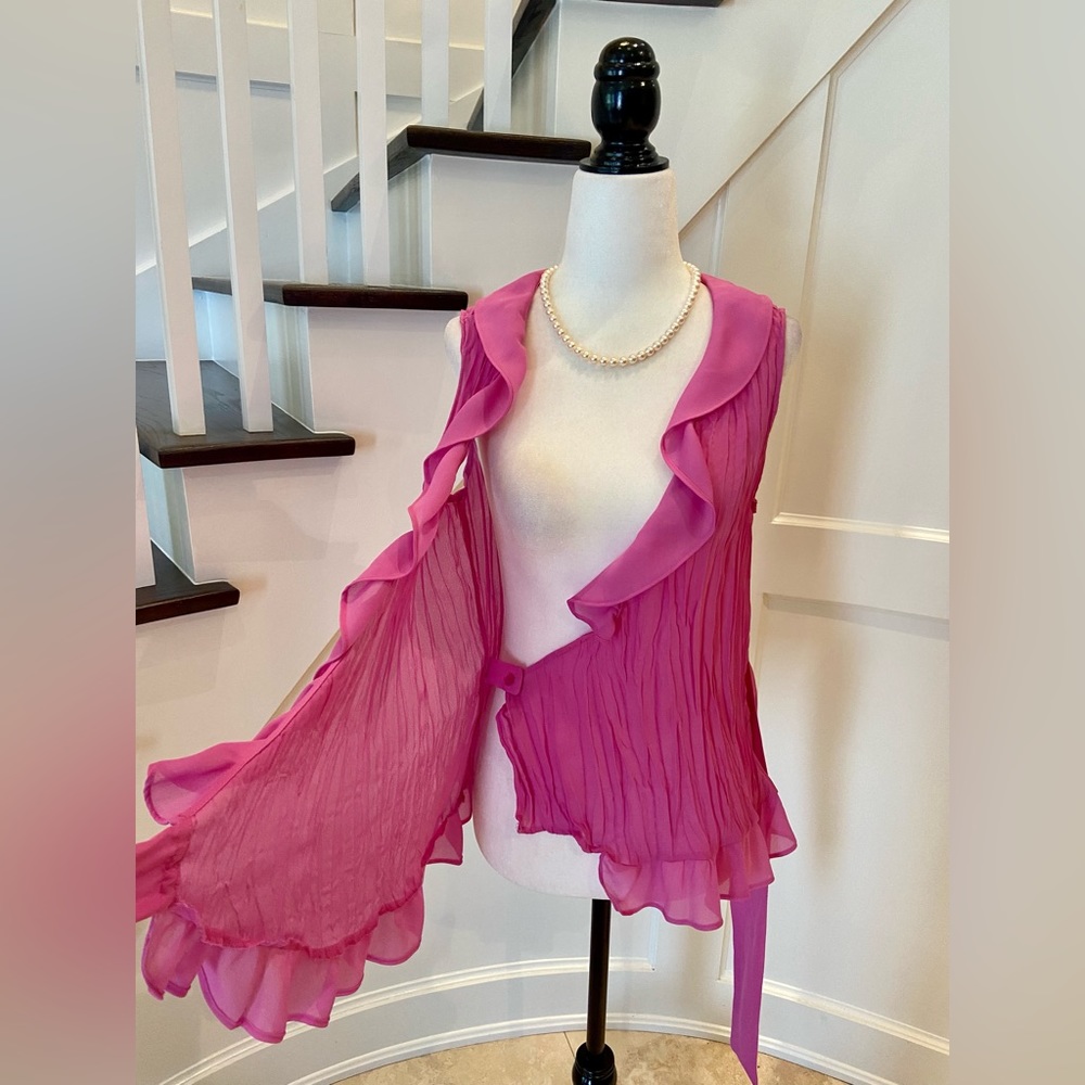 Feminine Pink Ruffle Blouse - Picture 7 of 12